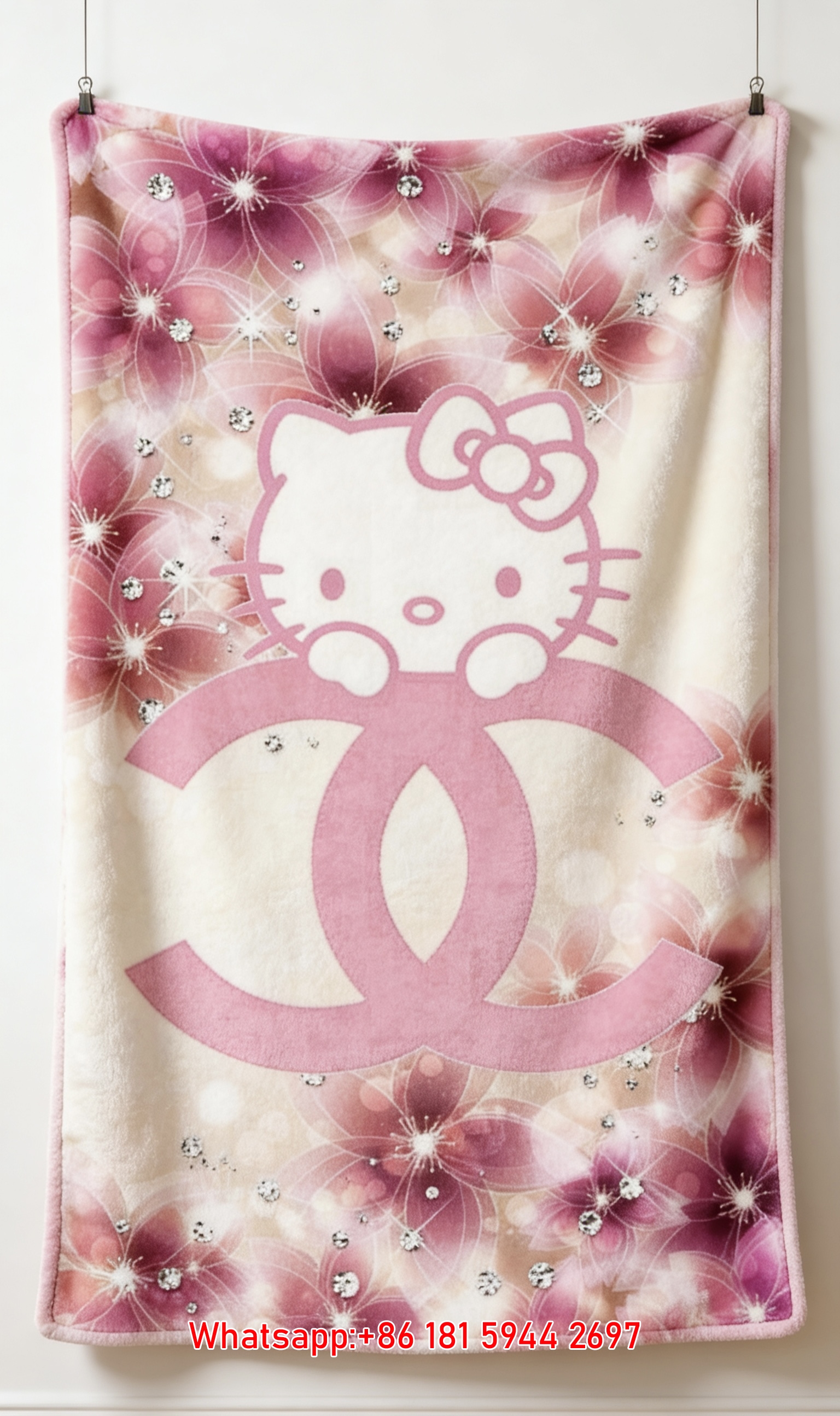 Luxury Chanel Style Hello Kitty Flannel Throw Blanket IMG_7389